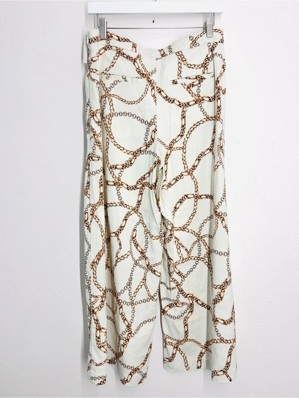 Maeve Linen Blend High-Waist Wide-Leg Chain Print Palazzo Pants 10 Cream NWT - Picture 8 of 13